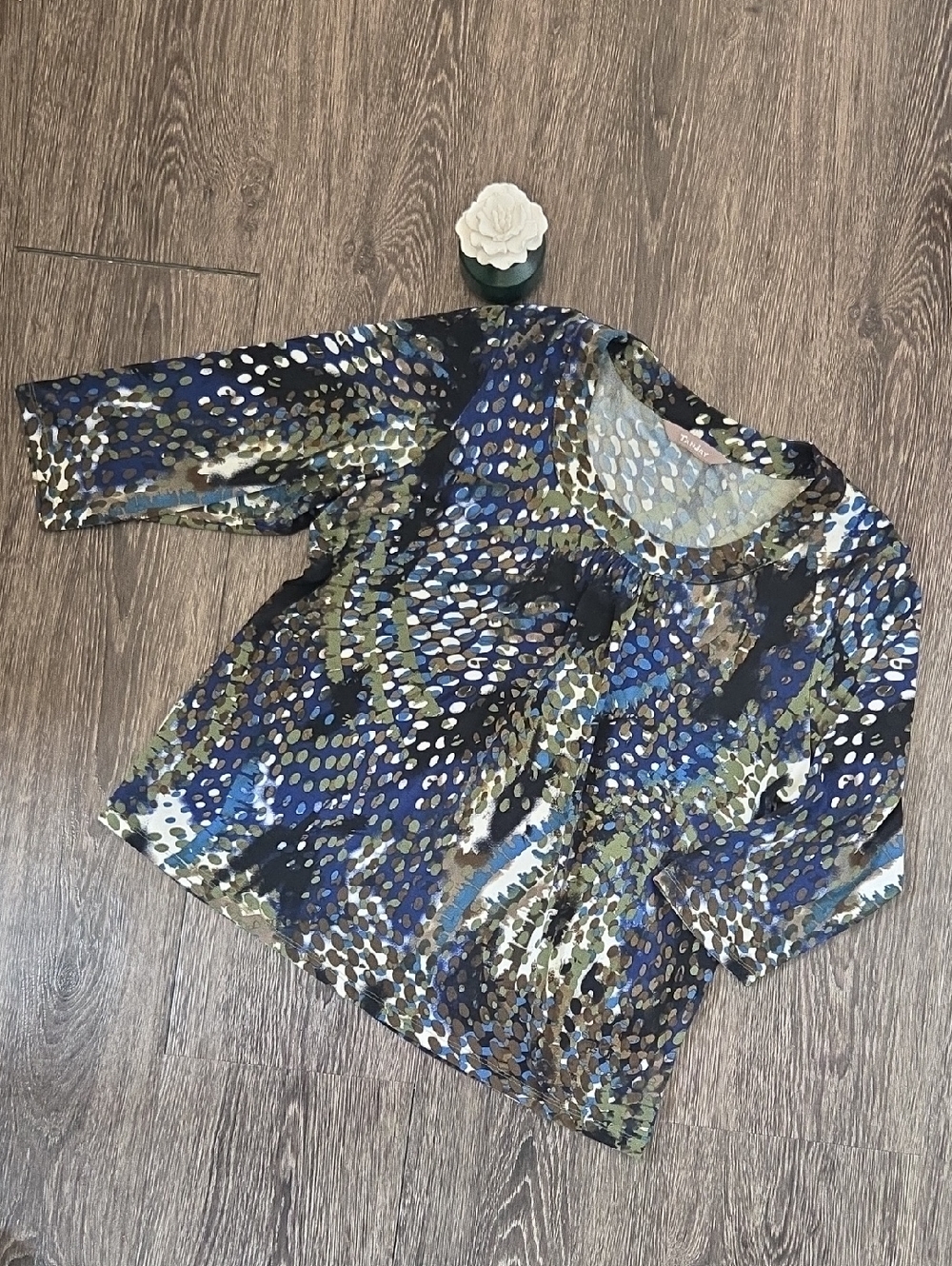 TanJay Blue, Olive & Black Abstract Print Top